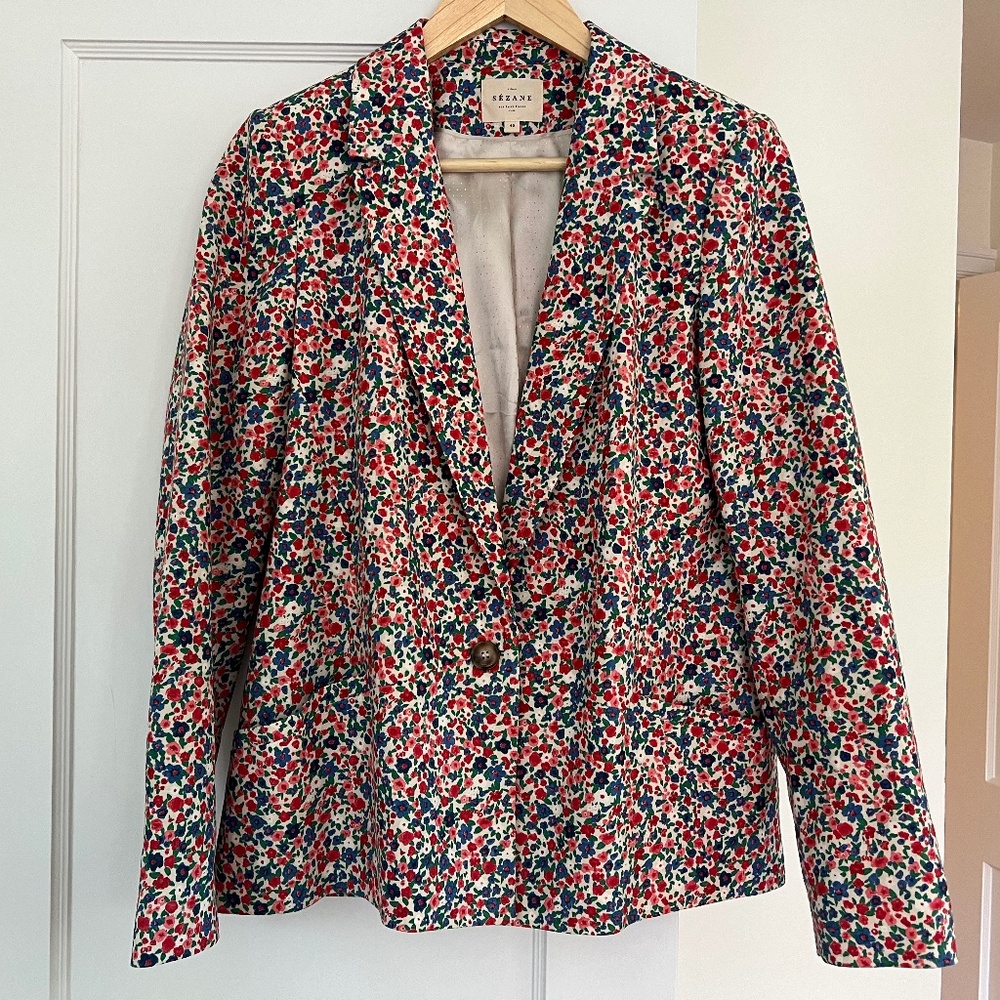 Sezane Floral Linen Blazer
